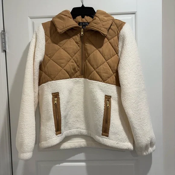 J.Crew Quilted Sherpa Fleece Quarter-Zip Pullover Jacket Size XS - Picture 2 of 5
